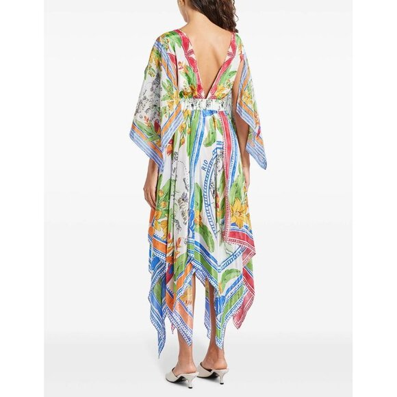 FARM RIO Women's Off-White Tropical Destination Kimono Sleeve Midi Dress Size M - Picture 2 of 10